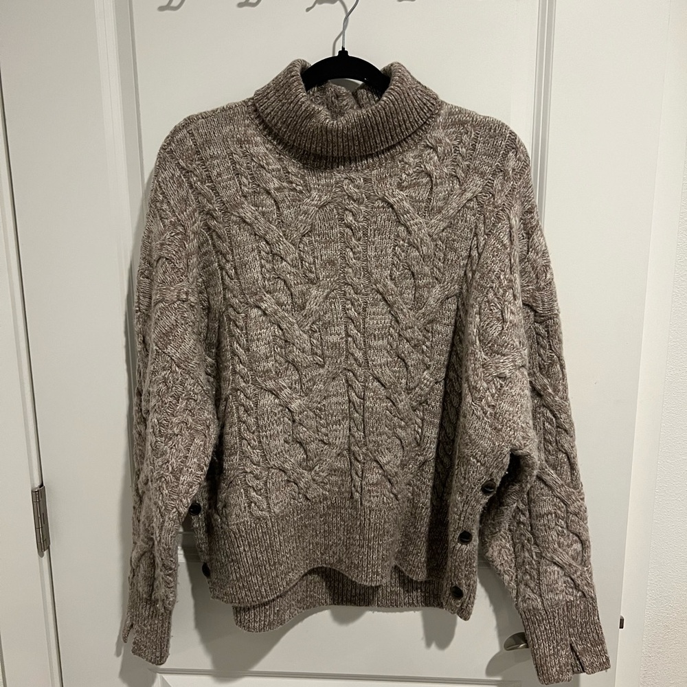 rag & bone Cable Knit Turtleneck Sweater - Taupe